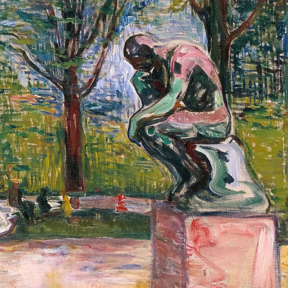 Square crop of Edvard Munch’s 1907 painting of Auguste Rodin’s “The Thinker”.